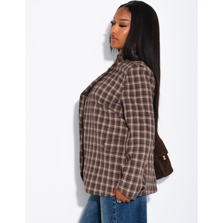 Oversize-Blazer mit Stehkragen und Karomuster