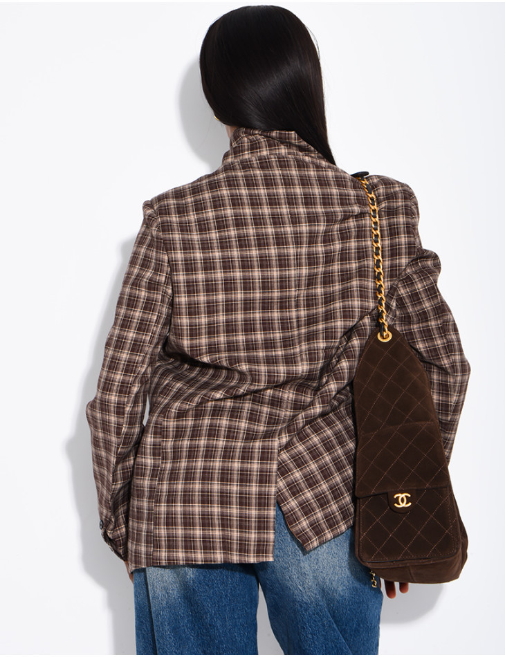 Oversize-Blazer mit Stehkragen und Karomuster