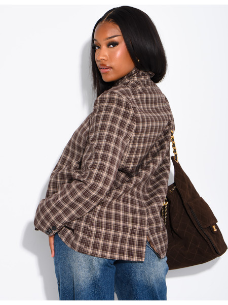 Oversize-Blazer mit Stehkragen und Karomuster