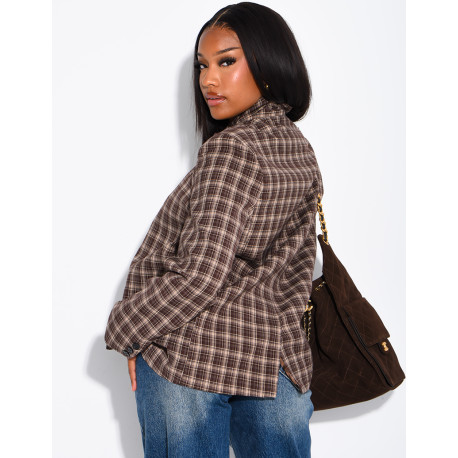 Oversize-Blazer mit Stehkragen und Karomuster