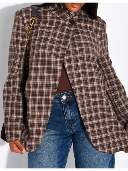 Oversize-Blazer mit Stehkragen und Karomuster