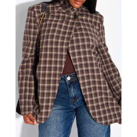 Oversize-Blazer mit Stehkragen und Karomuster