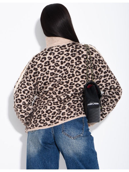 Leopard-print wool cardigan with stripes