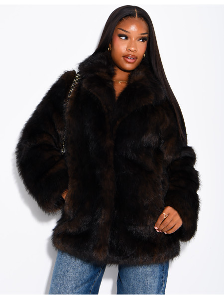 Mid-length faux fur jacket with leopard print