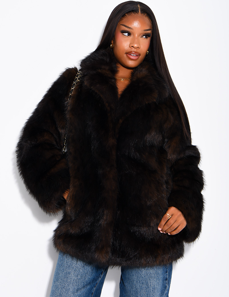 Mid-length faux fur jacket...