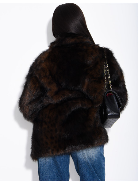 Mid-length faux fur jacket with leopard print