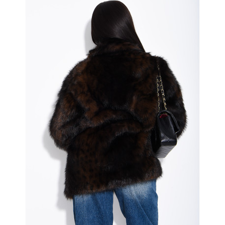 Mid-length faux fur jacket with leopard print