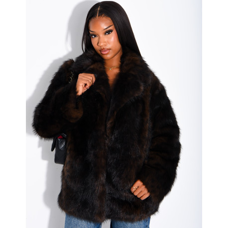 Mid-length faux fur jacket with leopard print