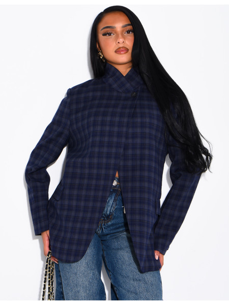 Blazer col montant oversize à carreaux