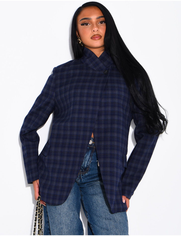 Blazer col montant oversize à carreaux