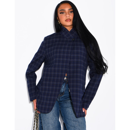 Blazer col montant oversize à carreaux