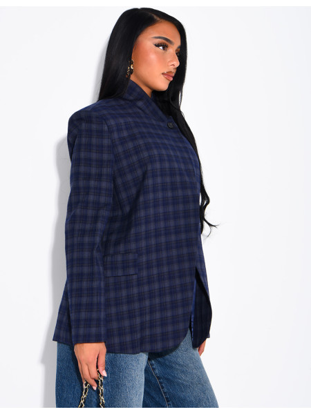 Blazer col montant oversize à carreaux