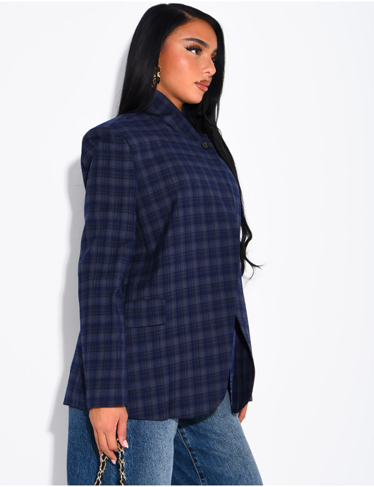 Blazer col montant oversize à carreaux