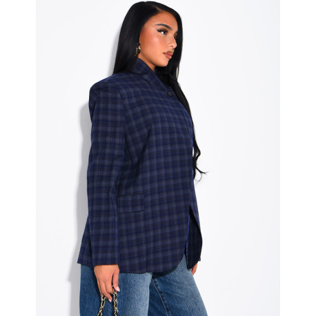 Blazer col montant oversize à carreaux