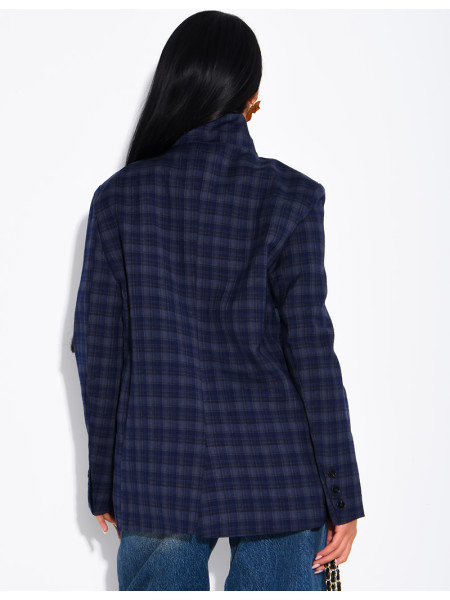 Blazer col montant oversize à carreaux