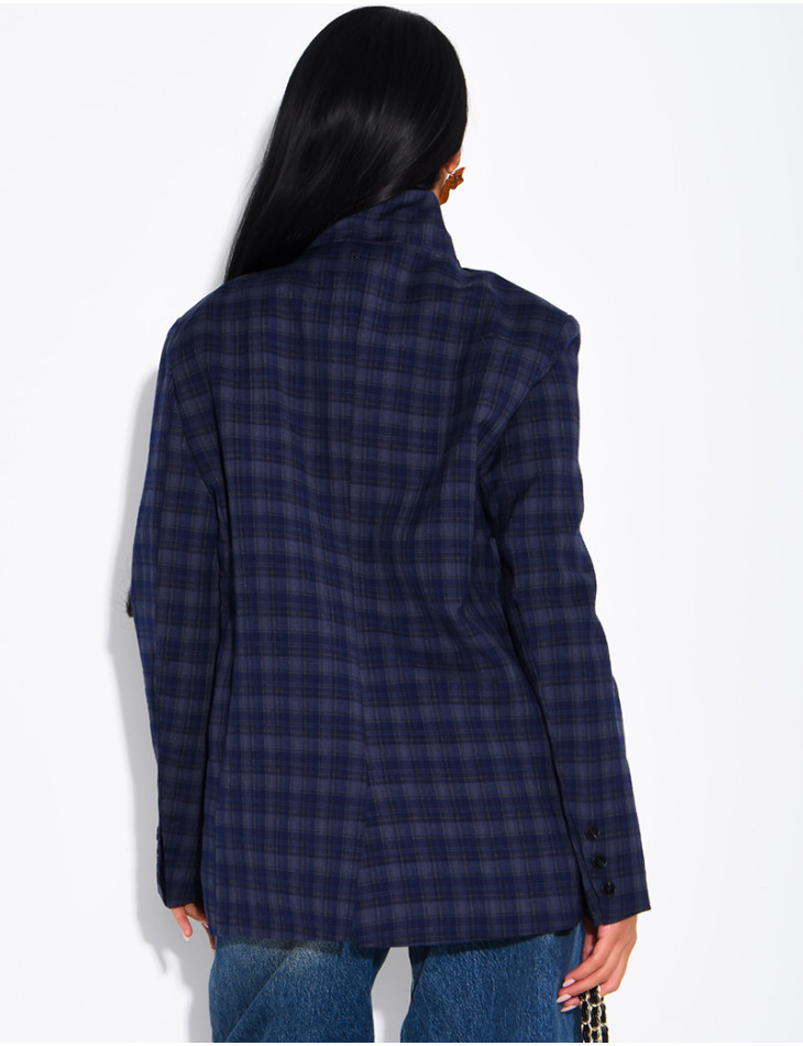 Blazer col montant oversize à carreaux