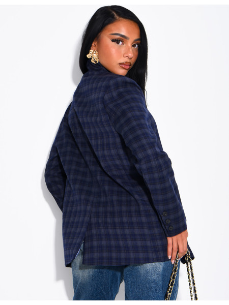 Blazer col montant oversize à carreaux