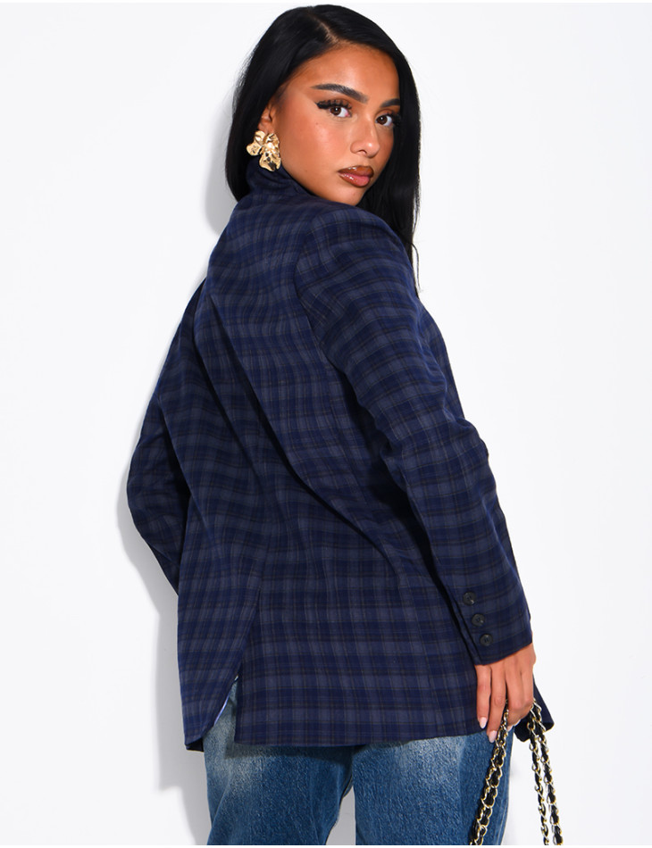 Blazer col montant oversize à carreaux
