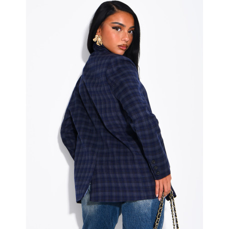 Blazer col montant oversize à carreaux