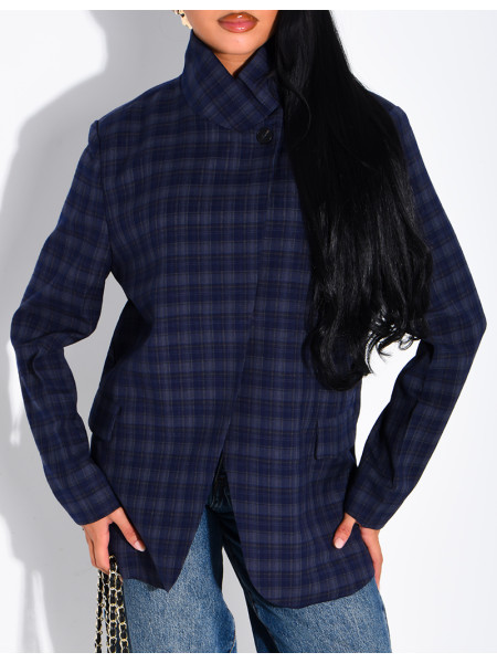 Blazer col montant oversize à carreaux
