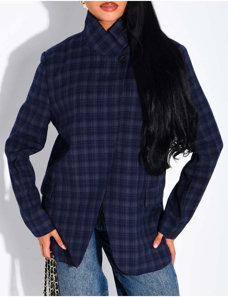 Blazer col montant oversize à carreaux