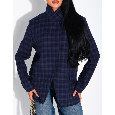 Blazer col montant oversize à carreaux