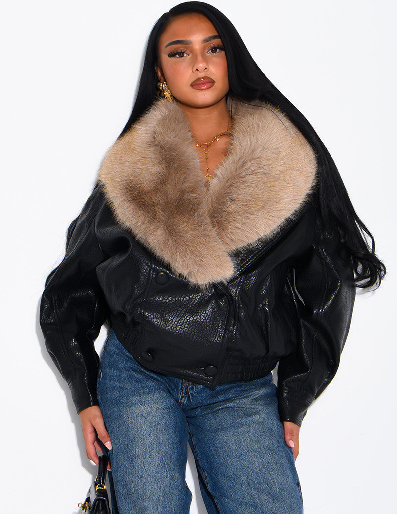 Grained faux leather jacket...