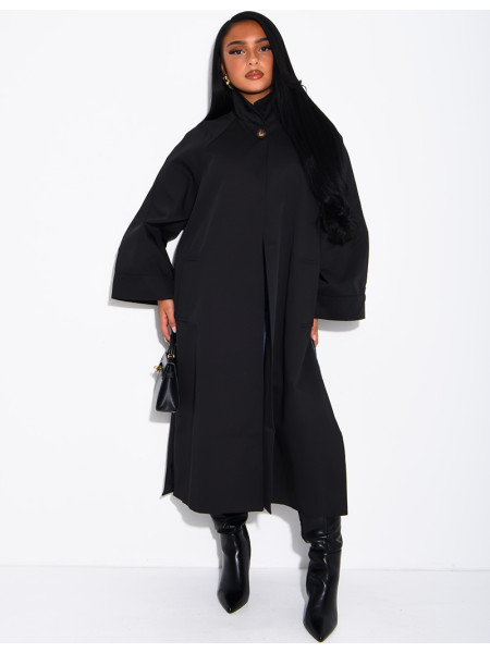 Oversize-Trenchcoat mit Stehkragen und Seitenschlitzen