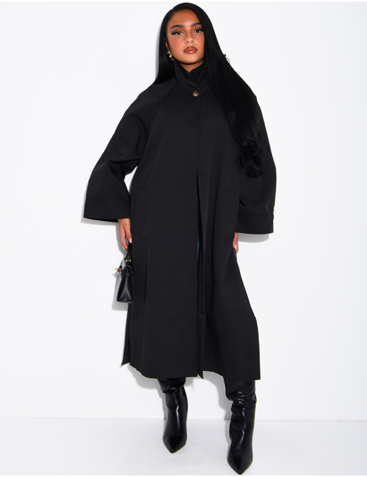Oversize-Trenchcoat mit Stehkragen und Seitenschlitzen