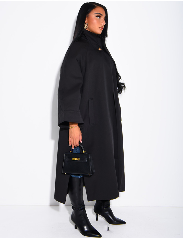 Oversize-Trenchcoat mit Stehkragen und Seitenschlitzen
