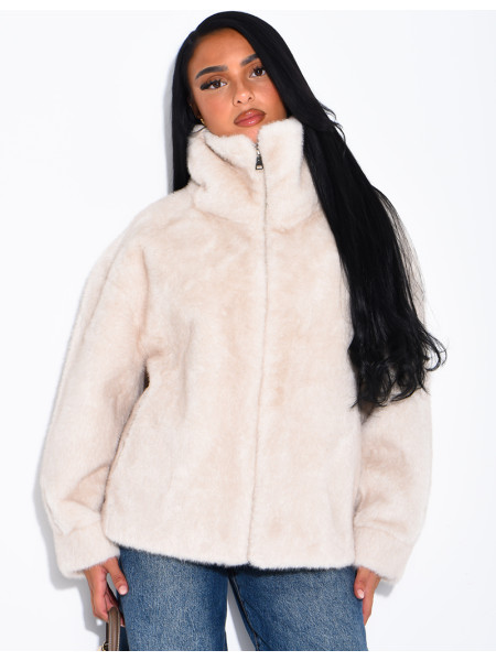 Veste en fausse fourrure premium col montant