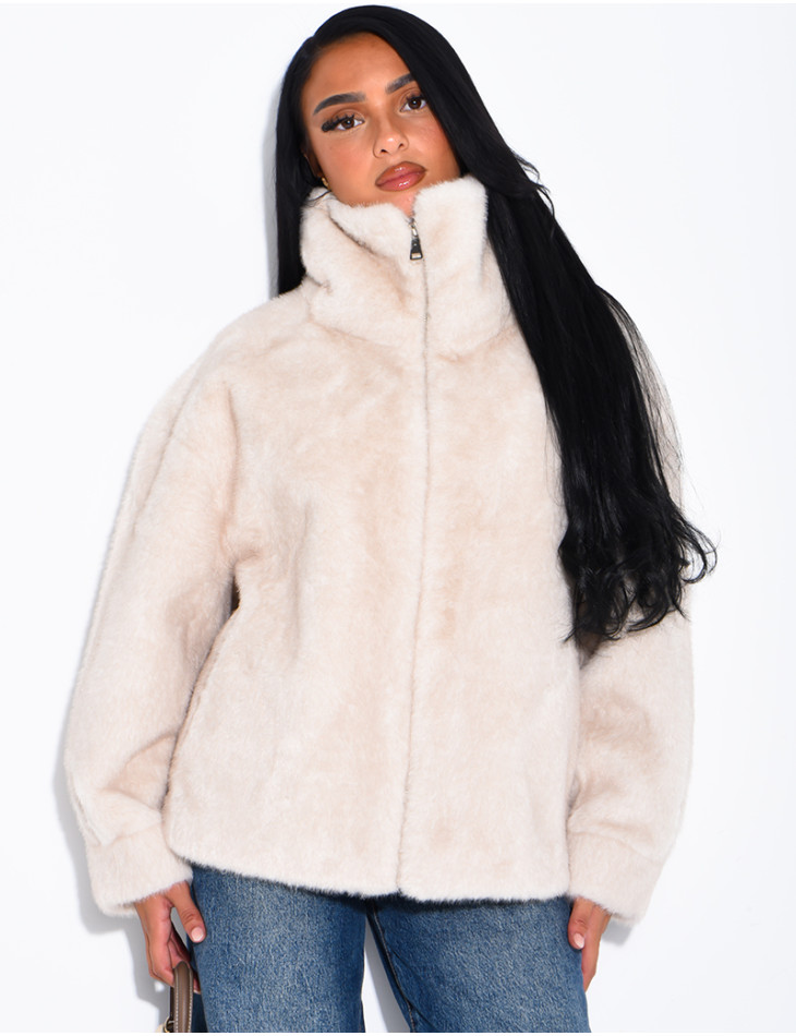 Veste en fausse fourrure premium col montant