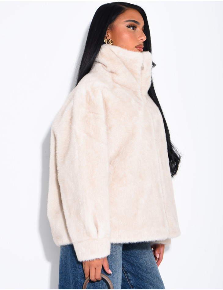 Veste en fausse fourrure premium col montant