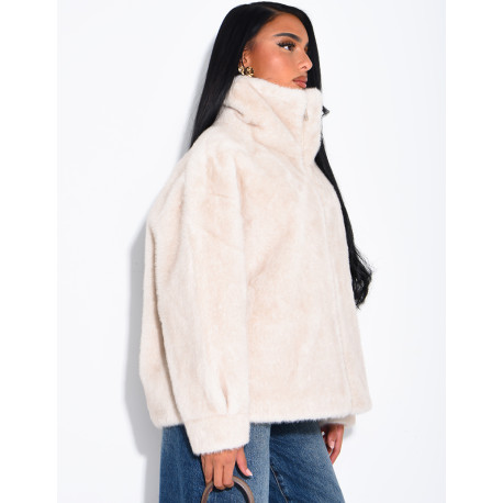 Veste en fausse fourrure premium col montant