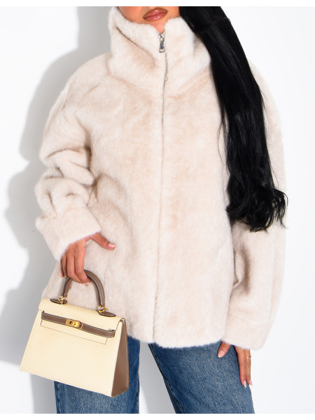 Veste en fausse fourrure premium col montant