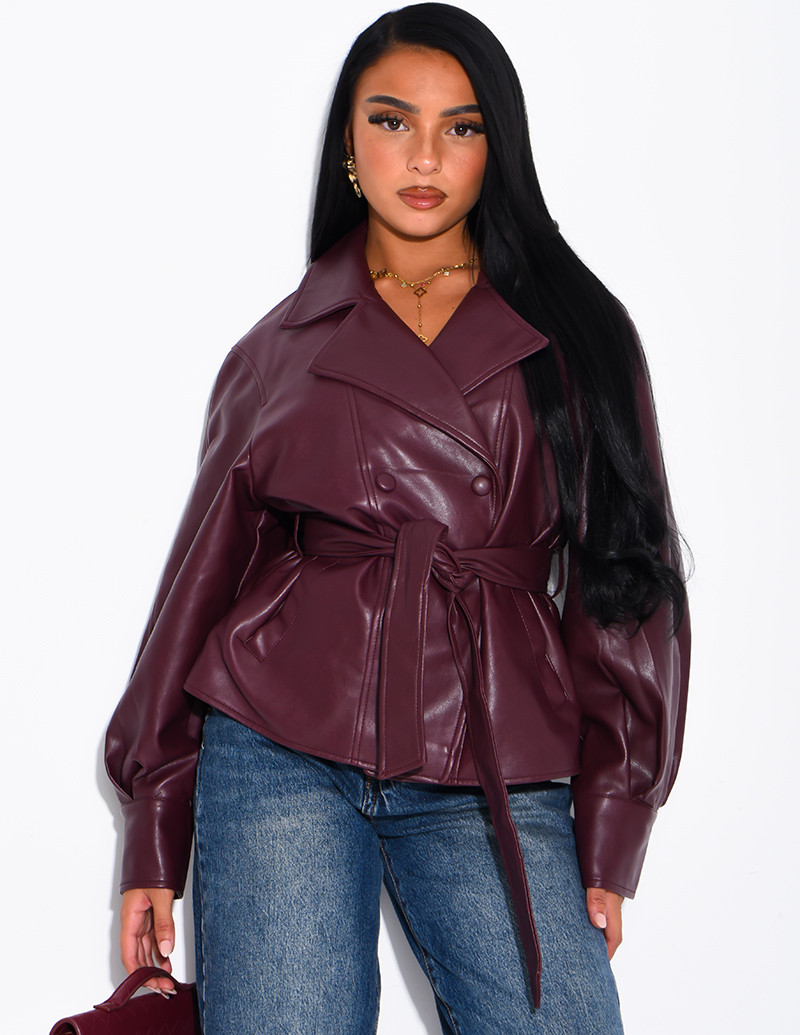 Short faux leather trench...