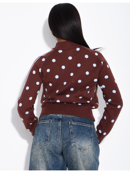 Zip-up cardigan with polka dots and stripes