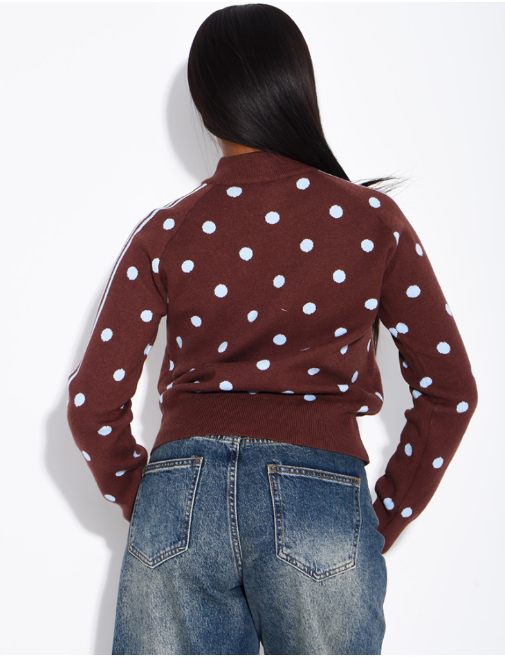 Zip-up cardigan with polka dots and stripes