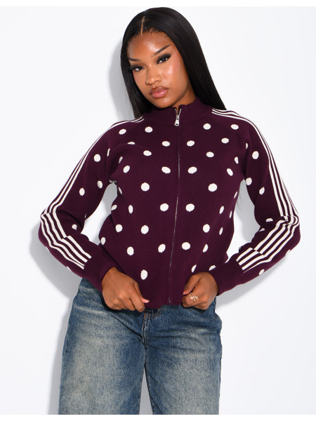 Gilet en laine zippé à pois et rayures