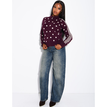 Gilet en laine zippé à pois et rayures