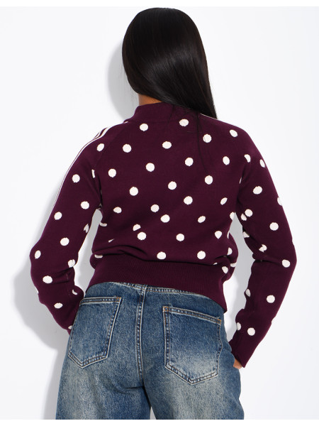 Gilet en laine zippé à pois et rayures