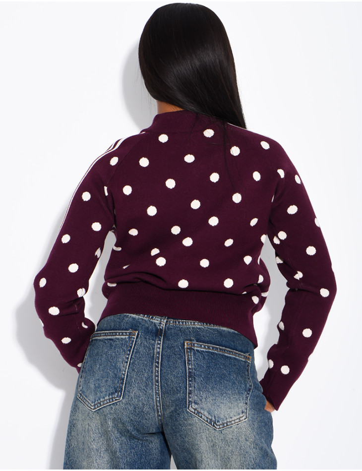 Gilet en laine zippé à pois et rayures