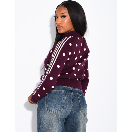 Gilet en laine zippé à pois et rayures