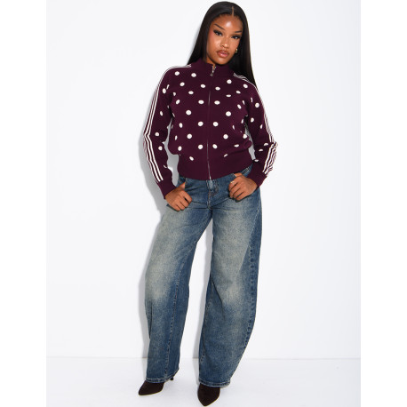 Gilet en laine zippé à pois et rayures