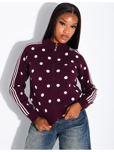 Gilet en laine zippé à pois et rayures