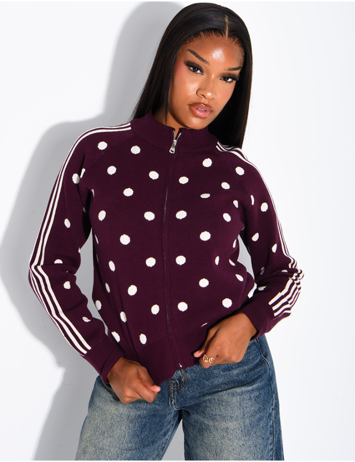 Gilet en laine zippé à pois et rayures