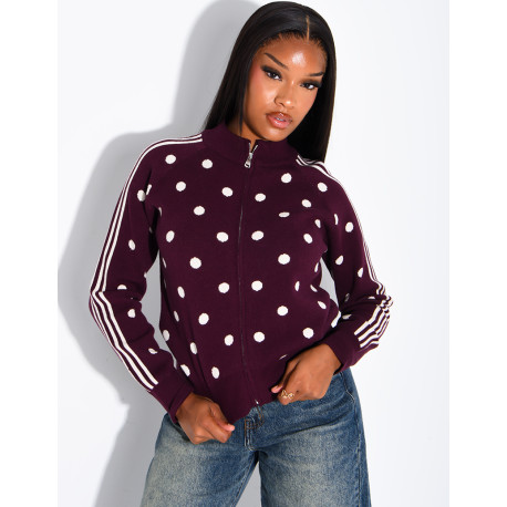 Gilet en laine zippé à pois et rayures