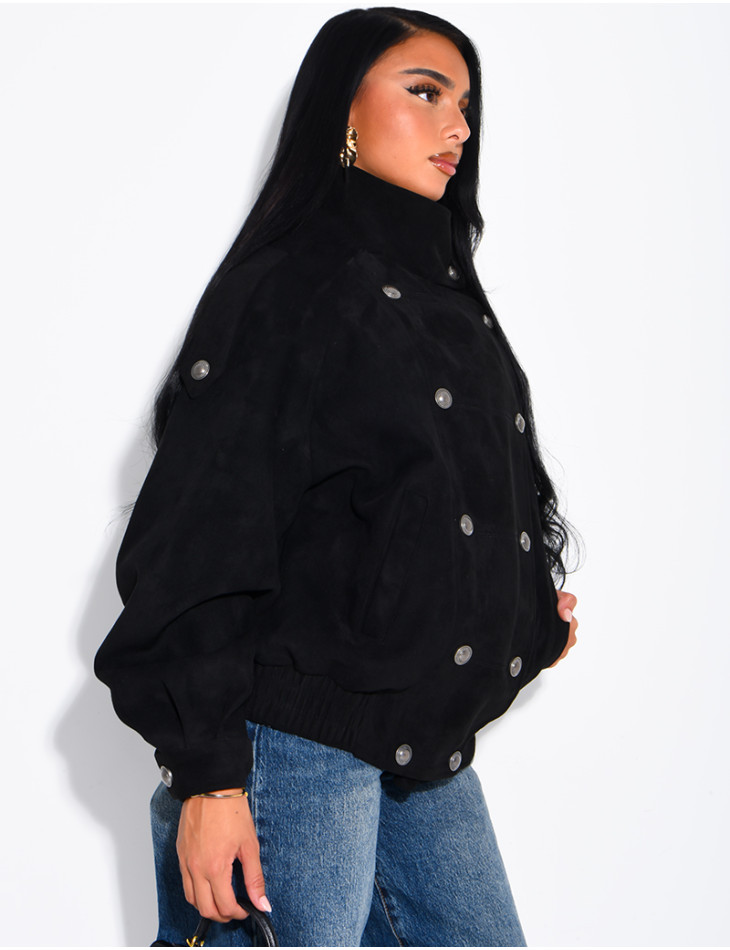 Veste effet daim à boutonnière asiatique