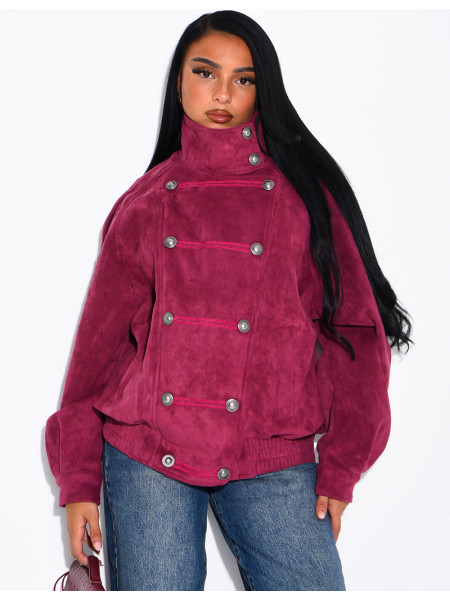 Suede-look jacket with Asian-style button placket