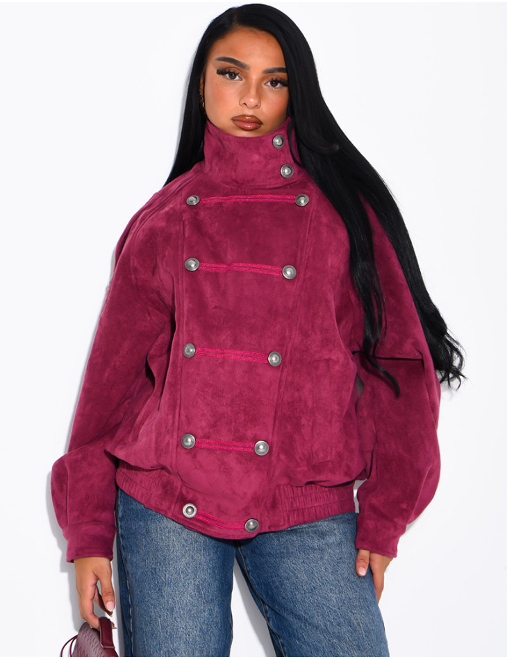Suede-look jacket with Asian-style button placket